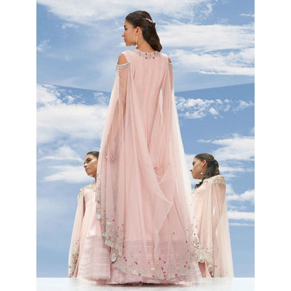Mandira Wirk Pink Carnation Chiffon Drape Kalidar Pant With Kurta & Dupatta (Set of 3)
