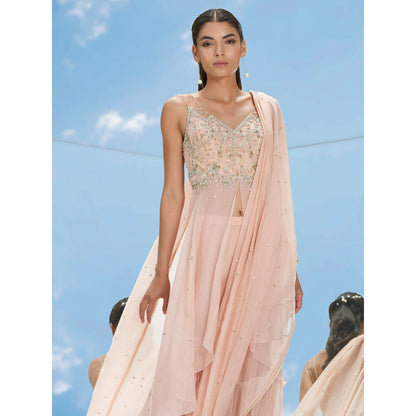 Mandira Wirk Peach Metallic Fantasy Embroidered Tunic And Garara With Dupatta (Set of 3)