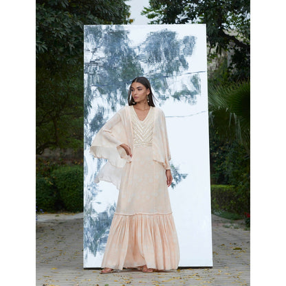 Mandira Wirk Embroidered And Printed Frill Kaftan