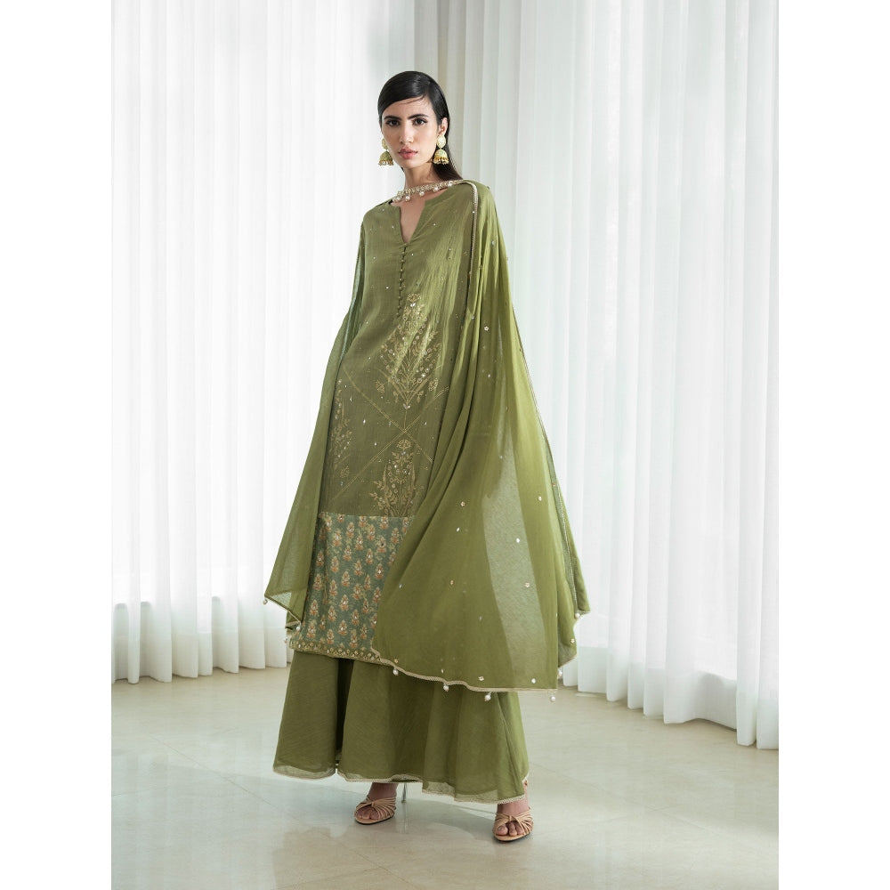 Mandira Wirk Olive Kurta (Set of 3)