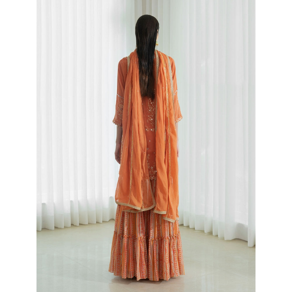 Mandira Wirk Orange Kurta (Set of 3)