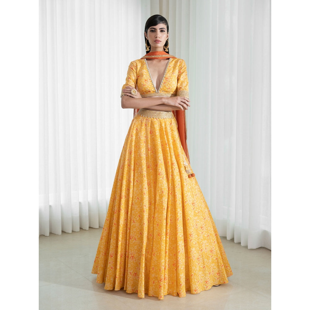 Mandira Wirk Yellow Lehnga (Set of 3)