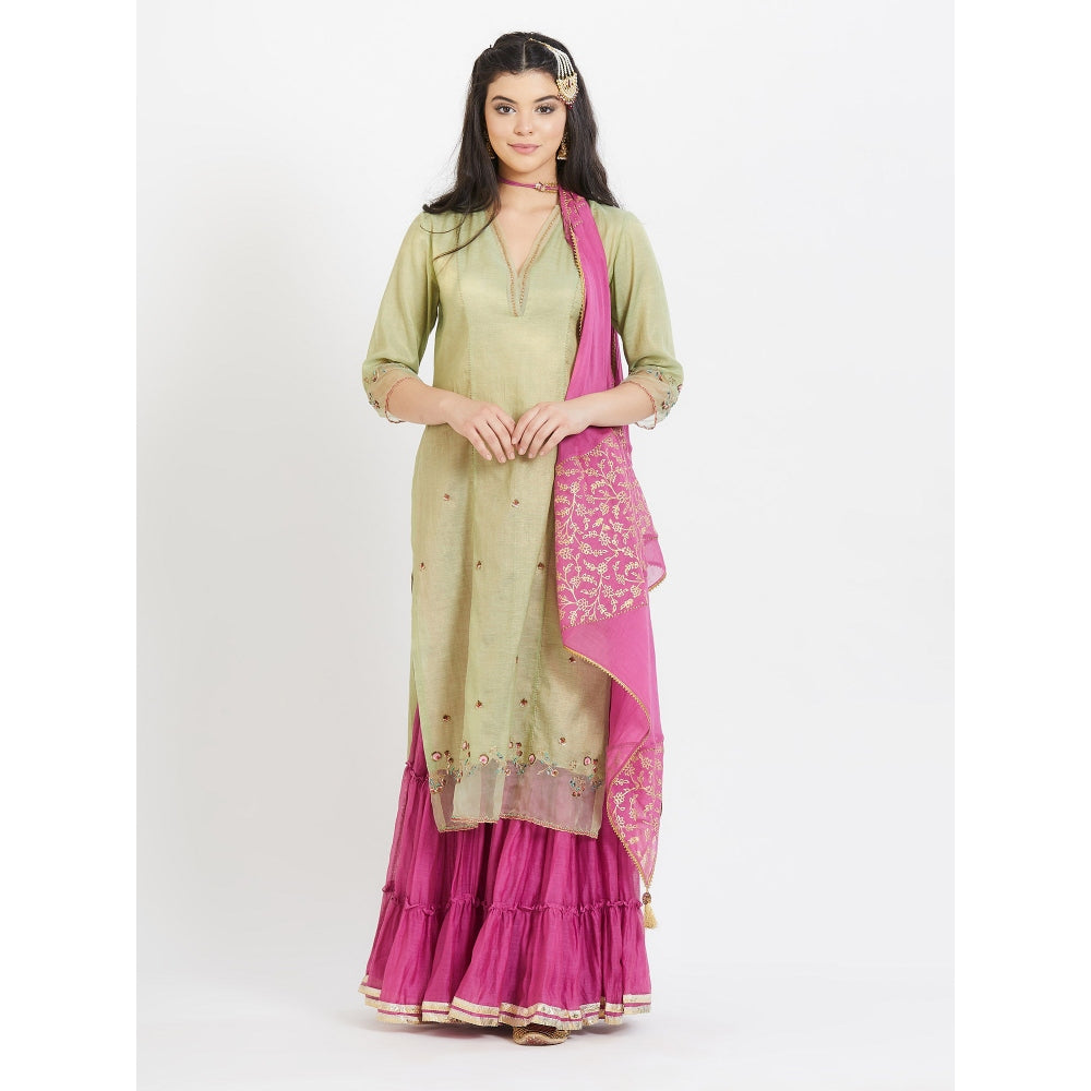 MANDIRA WIRK Jade Kurta Sharara (Set Of 3)