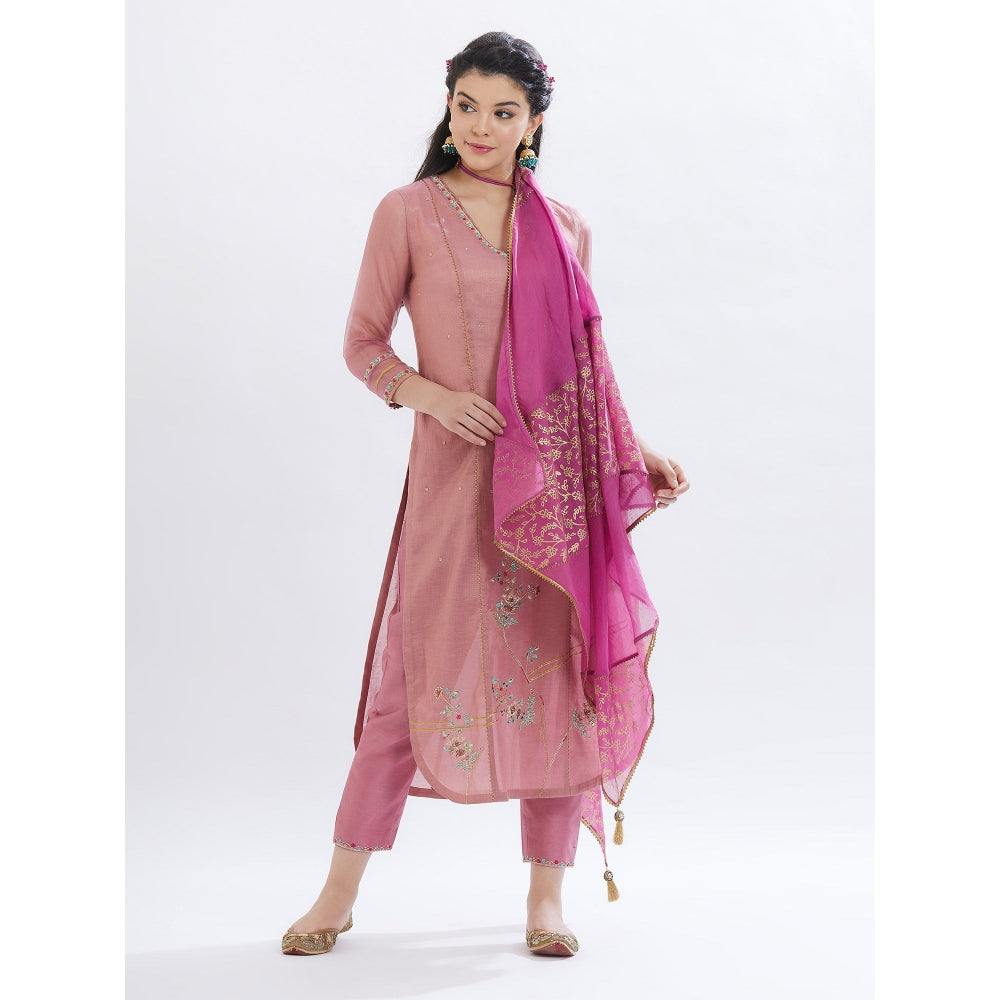 MANDIRA WIRK Old Rose Kurta With Pant And Dupatta (Set Of 3)