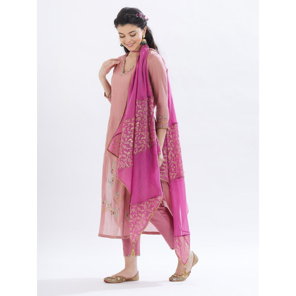 MANDIRA WIRK Old Rose Kurta With Pant And Dupatta (Set Of 3)