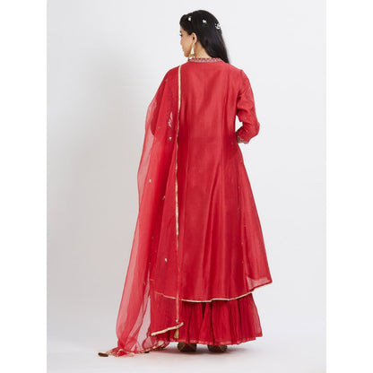 MANDIRA WIRK Red Kurta Sharara (Set Of 3)