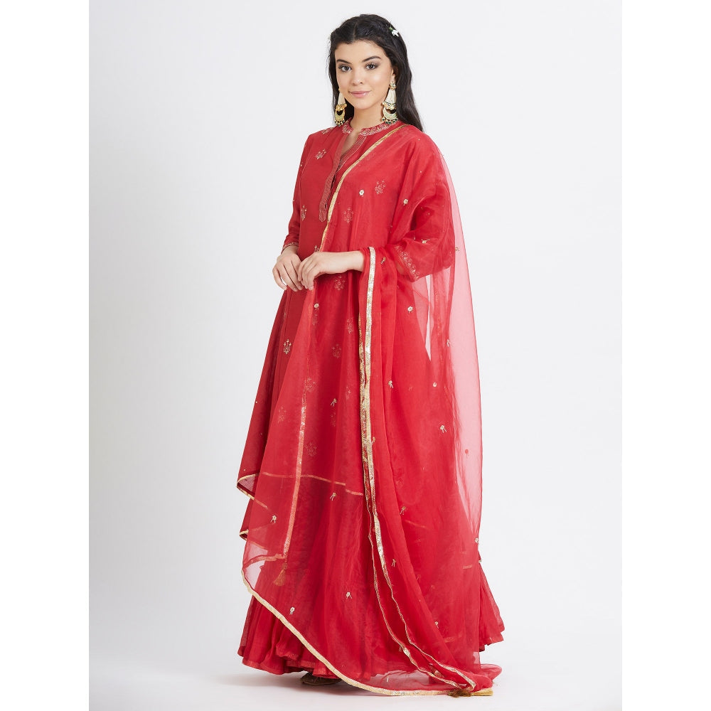 MANDIRA WIRK Red Kurta Sharara (Set Of 3)