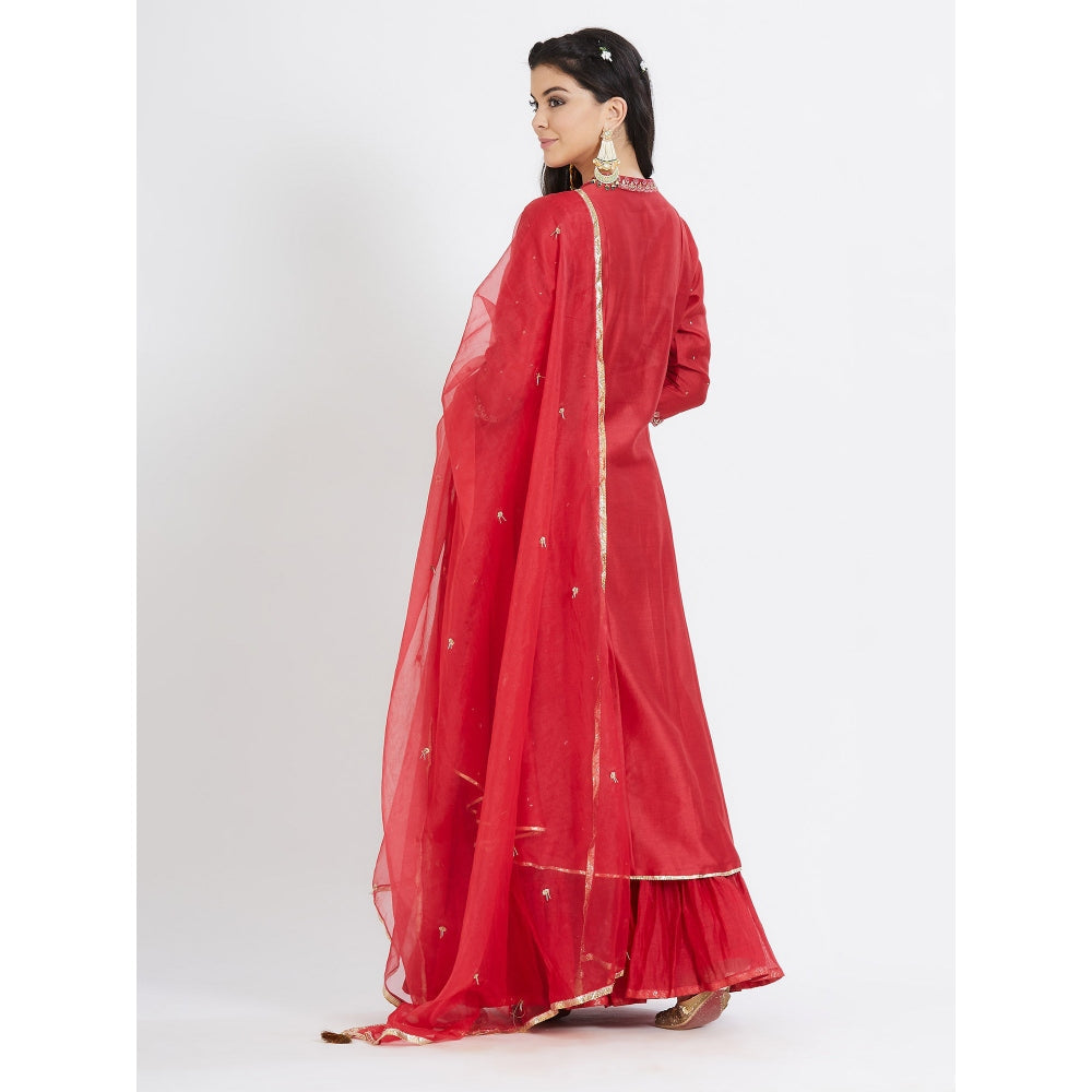 MANDIRA WIRK Red Kurta Sharara (Set Of 3)
