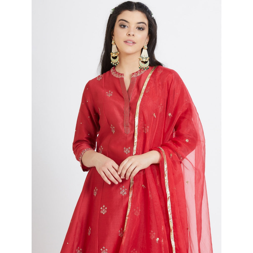 MANDIRA WIRK Red Kurta Sharara (Set Of 3)
