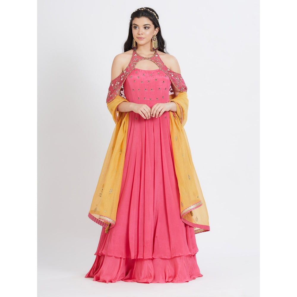 MANDIRA WIRK Fuchsia Embroidered Anarkali (Set Of 3)