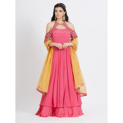 MANDIRA WIRK Fuchsia Embroidered Anarkali (Set Of 3)