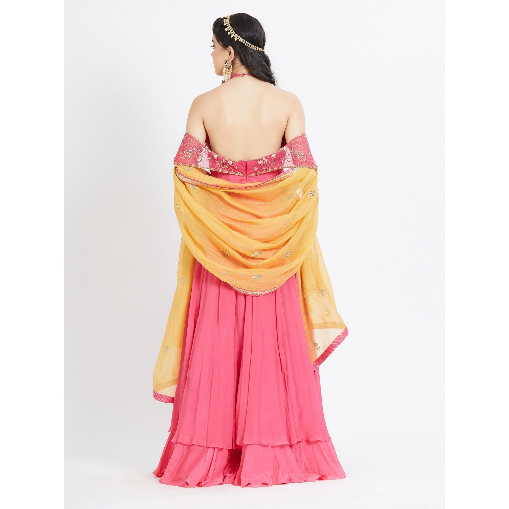 MANDIRA WIRK Fuchsia Embroidered Anarkali (Set Of 3)