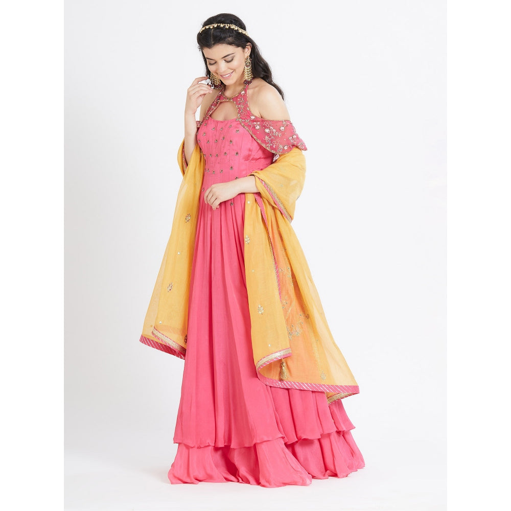 MANDIRA WIRK Fuchsia Embroidered Anarkali (Set Of 3)