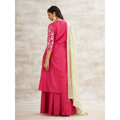 MANDIRA WIRK Pink Embellished Festive Kurta with Sharara and Dupatta (Set of 3)