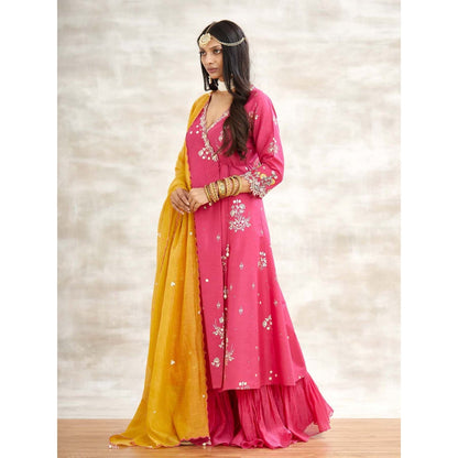 MANDIRA WIRK Pink Embellished Kurta with Sharara and Dupatta (Set of 3)