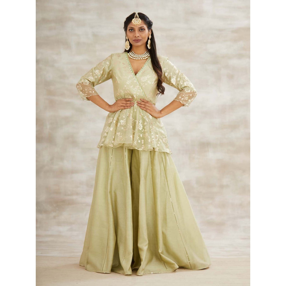 MANDIRA WIRK Green Embellished Top with Sharara (Set of 2)