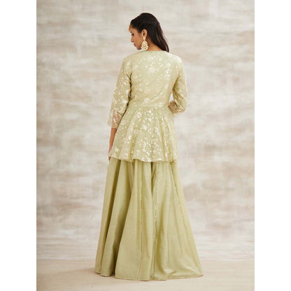 MANDIRA WIRK Green Embellished Top with Sharara (Set of 2)