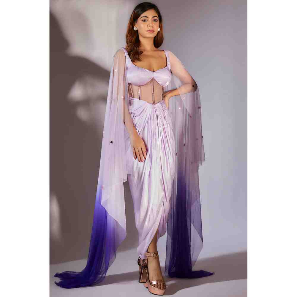Masumi Mewawalla Lavender Embellished Draped Corset Dress (Set of 2)