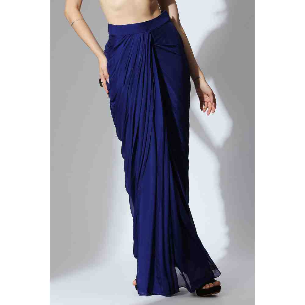 Masumi Mewawalla Royal Blue Embellished Draped Shirt with Skirt (Set of 2)