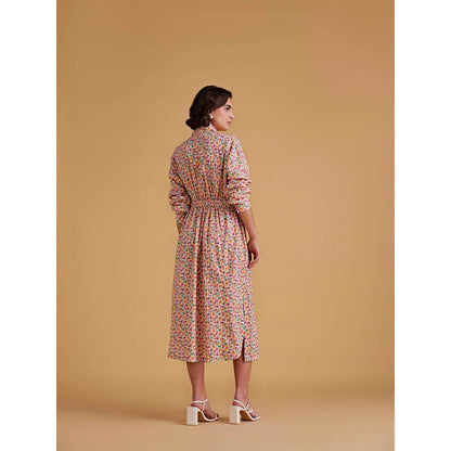 Medha Batra Shirt Midi Dress, Gathered Elastic Waist Line Dress