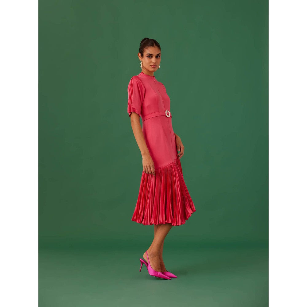 Medha Batra Hot Pink Crepe Satin Midi Dress