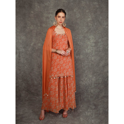 Neha Khullar Tangerine Printed Sharara - Orange (Set of 3)