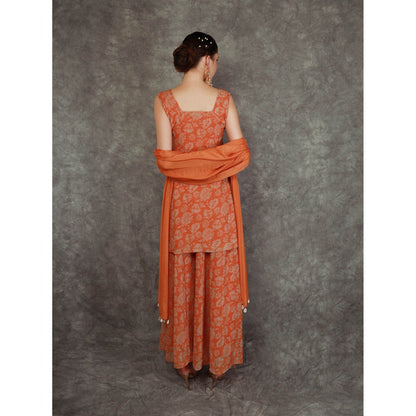 Neha Khullar Tangerine Printed Sharara - Orange (Set of 3)