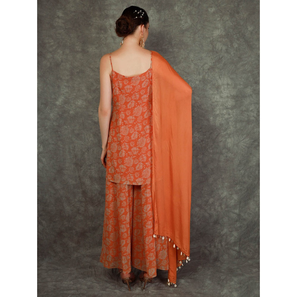 Neha Khullar Tangerine Printed Sharara - Orange (Set of 3)