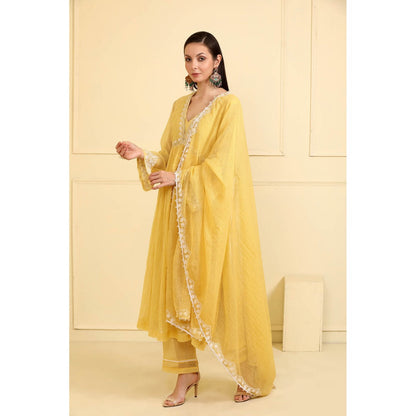 Neha Khullar Yellow Resham Embroidered Kurta with Pant and Dupatta (Set of 3)