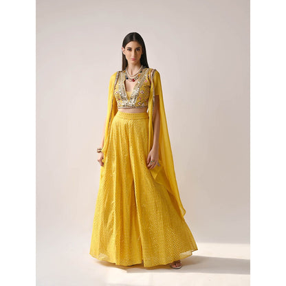 Neha Khullar Yellow Banarasi Chanderi Lehenga (Set of 3)