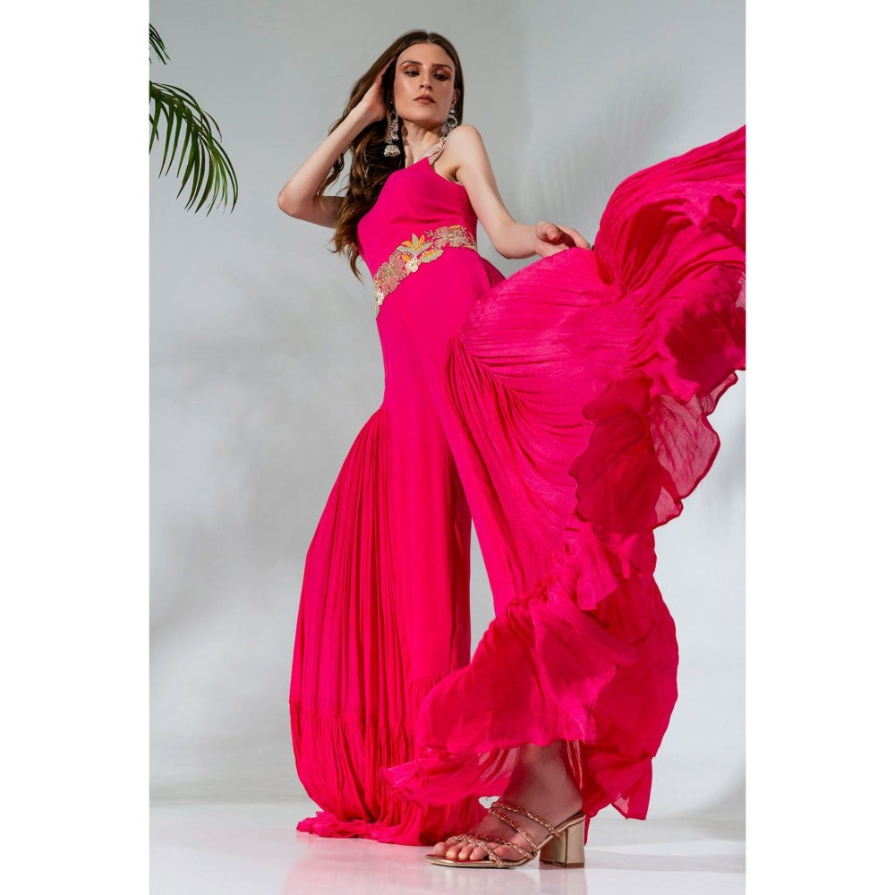 Neha Khullar Fuchsia Georgette Jumpsuit