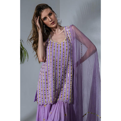 Neha Khullar Lilac Georgette Kurti Sharara with Organza Dupatta (Set of 3)