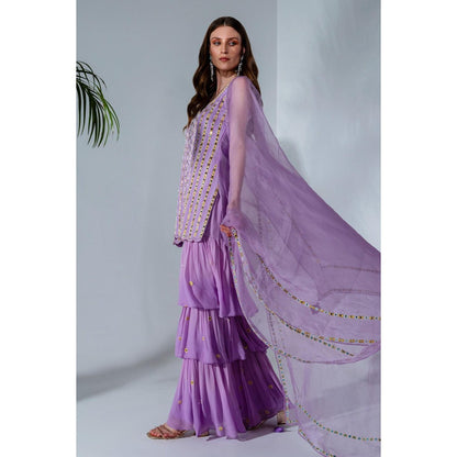 Neha Khullar Lilac Georgette Kurti Sharara with Organza Dupatta (Set of 3)