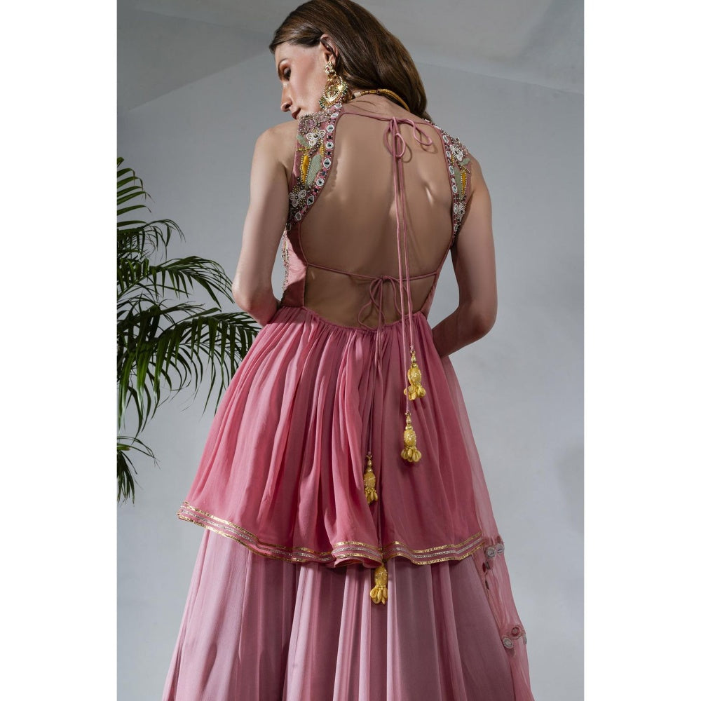 Neha Khullar Pink Georgette Kurti Sharara with Organza Dupatta (Set of 3)