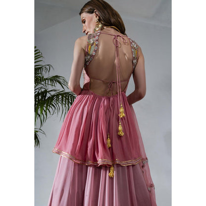 Neha Khullar Pink Georgette Kurti Sharara with Organza Dupatta (Set of 3)