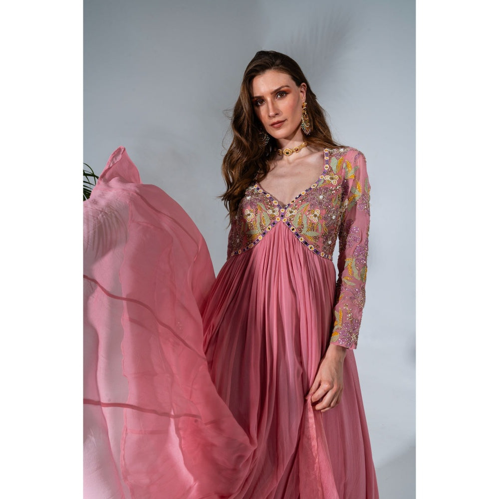 Neha Khullar Pink Georgette Anarkali with Organza Dupatta (Set of 2)