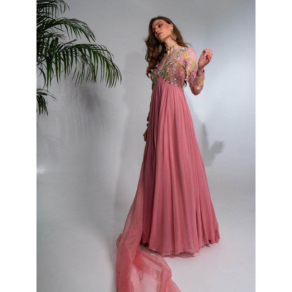 Neha Khullar Pink Georgette Anarkali with Organza Dupatta (Set of 2)
