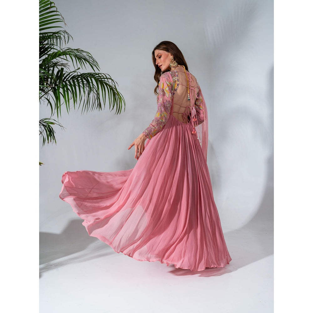 Neha Khullar Pink Georgette Anarkali with Organza Dupatta (Set of 2)