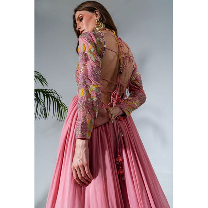Neha Khullar Pink Georgette Anarkali with Organza Dupatta (Set of 2)