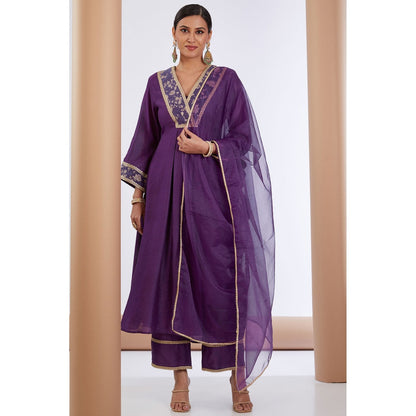Neha Khullar Purple Embroidered Kurta Pant & Dupatta (Set of 3)