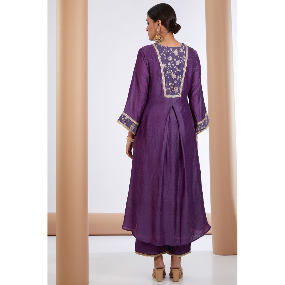 Neha Khullar Purple Embroidered Kurta Pant & Dupatta (Set of 3)