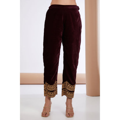 Neha Khullar Wine Embroidered Kurta Pant & Dupatta (Set of 3)