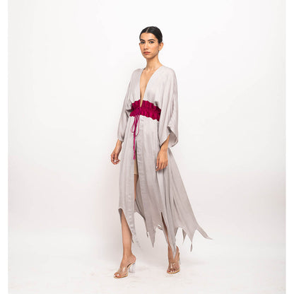 NEORA BY NEHAL CHOPRA Grey & Wine Asymmetrical Cape