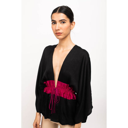 NEORA BY NEHAL CHOPRA Black & Wine Short Cape