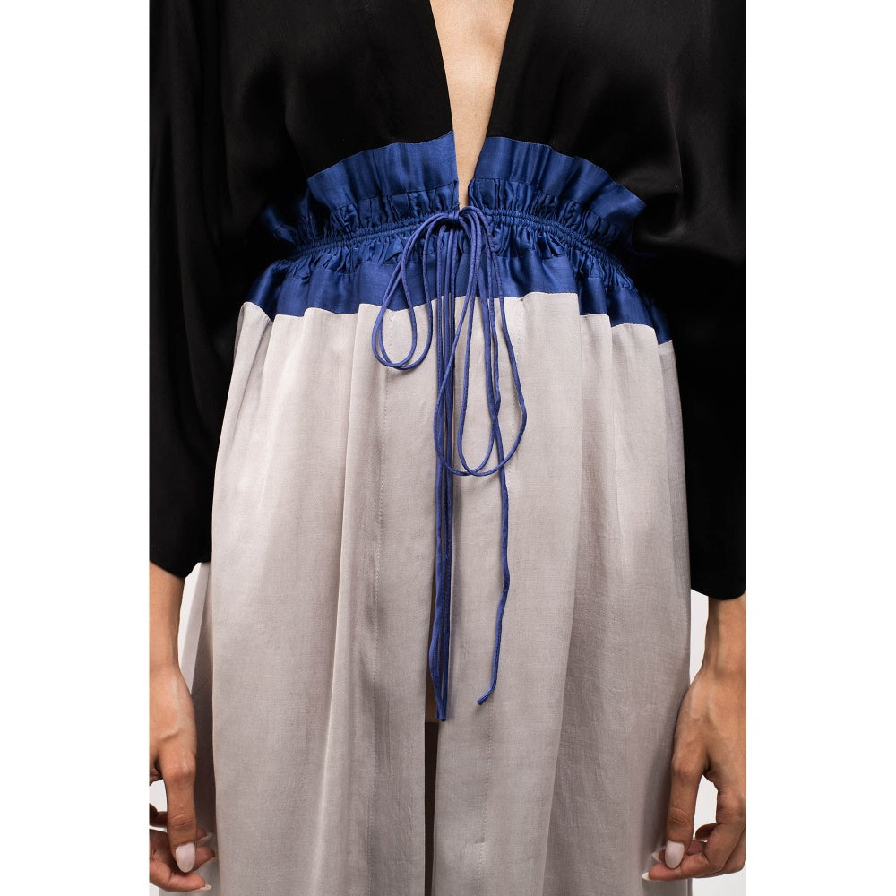 NEORA BY NEHAL CHOPRA Black & Navy Blue High Low Cape