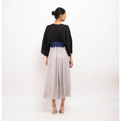 NEORA BY NEHAL CHOPRA Black & Navy Blue High Low Cape