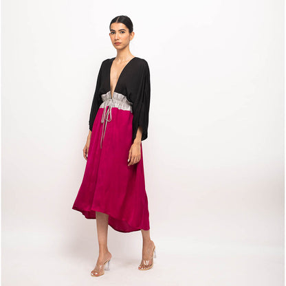 NEORA BY NEHAL CHOPRA Black & Wine High Low Cape