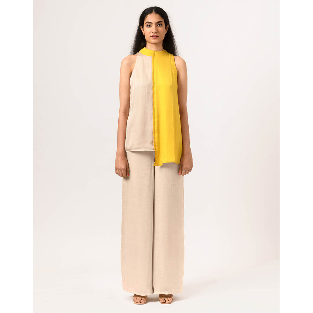 NEORA BY NEHAL CHOPRA Ecru Yellow Halter Neck Top