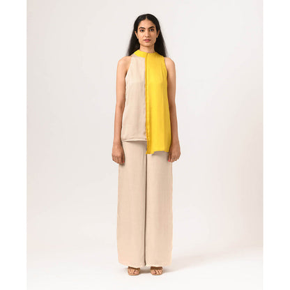 NEORA BY NEHAL CHOPRA Ecru Yellow Halter Neck Top