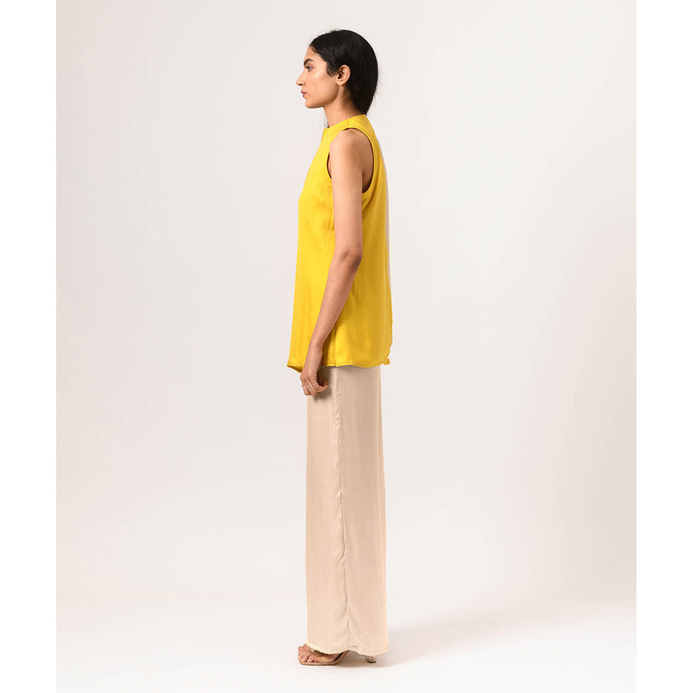 NEORA BY NEHAL CHOPRA Ecru Yellow Halter Neck Top